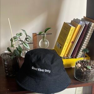 Black Bucket Hat with Embroidered Text